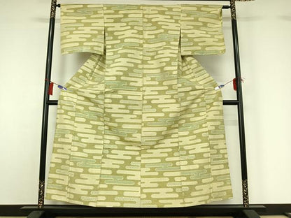 平和屋着物▽上質な紬 単衣 霞文 正絹 逸品 AABG8862jh