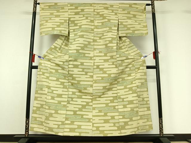 平和屋着物▽上質な紬 単衣 霞文 正絹 逸品 AABG8862jh