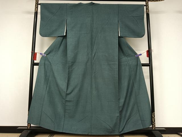 平和屋着物▽上質な紬 単衣 青碧色 正絹 逸品 AABG8863jh