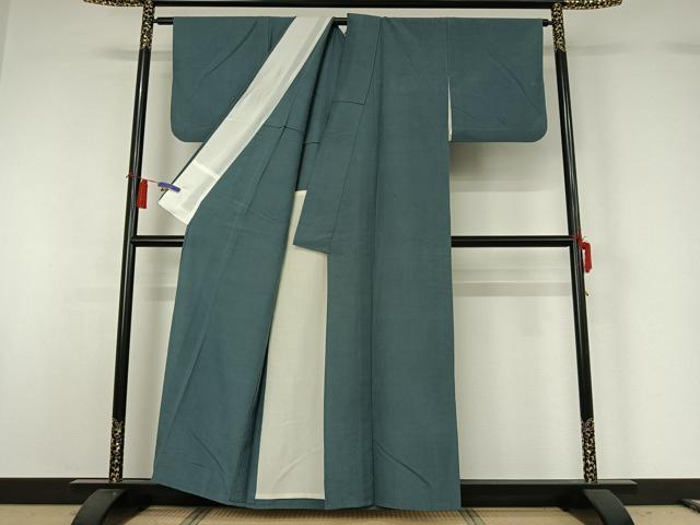 平和屋着物▽上質な紬 単衣 青碧色 正絹 逸品 AABG8863jh