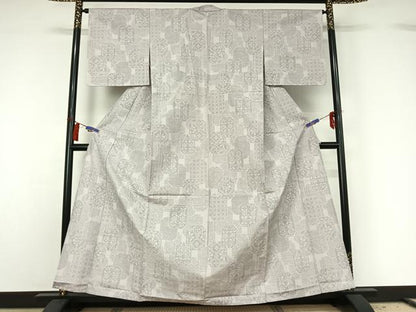 平和屋着物▽上質な紬 単衣 草花文 正絹 逸品 AABG8864jh