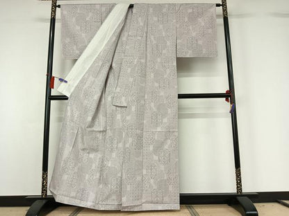 平和屋着物▽上質な紬 単衣 草花文 正絹 逸品 AABG8864jh