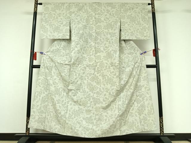 平和屋着物▽上質な紬 単衣 流水花文 正絹 逸品 AABG8865jh