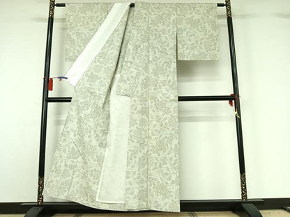 平和屋着物▽上質な紬 単衣 流水花文 正絹 逸品 AABG8865jh