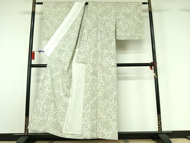 平和屋着物▽上質な紬 単衣 流水花文 正絹 逸品 AABG8865jh