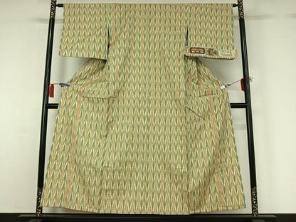 平和屋着物▽信州紬 単衣 縞 花織 証紙付き 正絹 逸品 AABG8866jh