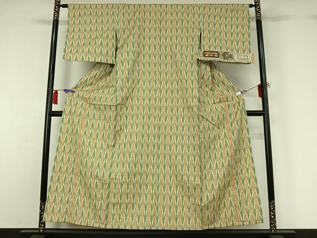 平和屋着物▽信州紬 単衣 縞 花織 証紙付き 正絹 逸品 AABG8866jh