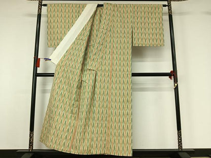 平和屋着物▽信州紬 単衣 縞 花織 証紙付き 正絹 逸品 AABG8866jh