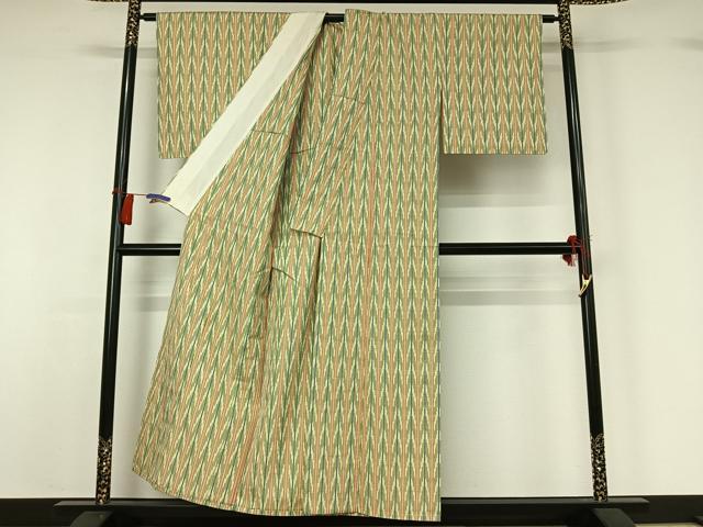 平和屋着物▽信州紬 単衣 縞 花織 証紙付き 正絹 逸品 AABG8866jh