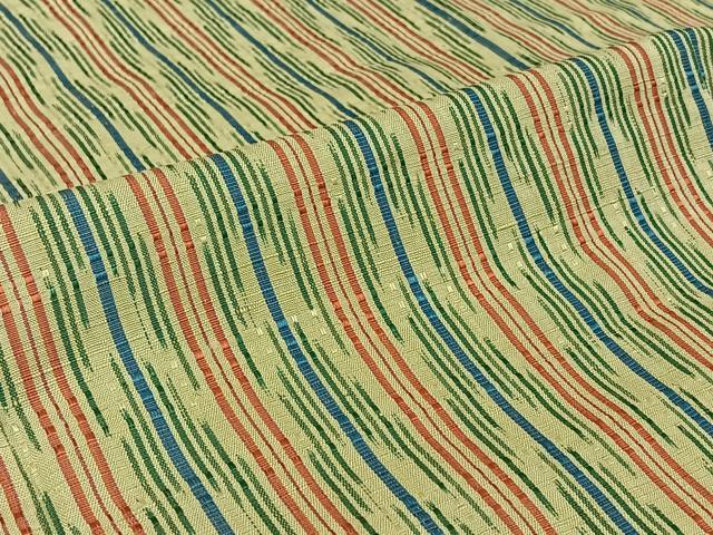 平和屋着物▽信州紬 単衣 縞 花織 証紙付き 正絹 逸品 AABG8866jh
