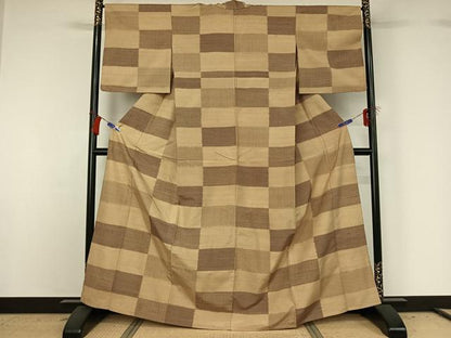 平和屋着物▽上質な紬 単衣 横段文 高島屋扱い 正絹 逸品 AABG8870jh
