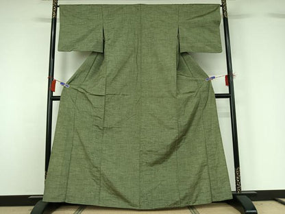 平和屋着物▽上質な紬 単衣 横段文 正絹 逸品 AABG8871jh