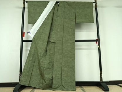 平和屋着物▽上質な紬 単衣 横段文 正絹 逸品 AABG8871jh