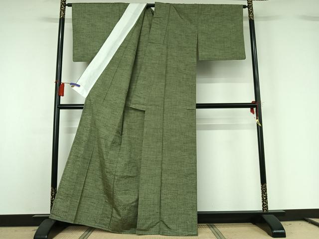 平和屋着物▽上質な紬 単衣 横段文 正絹 逸品 AABG8871jh