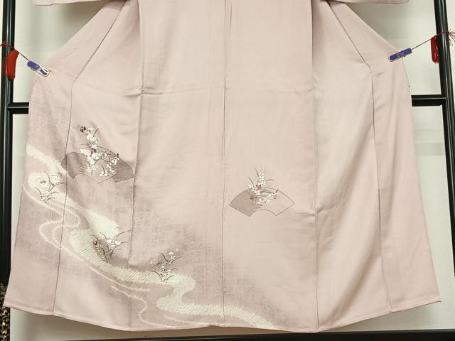 平和屋着物▽中国三大刺繍 汕頭刺繍 スワトウ刺繍 訪問着 単衣 絞り 地紙花文 正絹 逸品 AABG8872jh