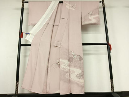 平和屋着物▽中国三大刺繍 汕頭刺繍 スワトウ刺繍 訪問着 単衣 絞り 地紙花文 正絹 逸品 AABG8872jh