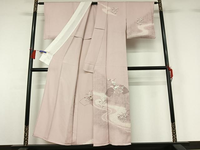 平和屋着物▽中国三大刺繍 汕頭刺繍 スワトウ刺繍 訪問着 単衣 絞り 地紙花文 正絹 逸品 AABG8872jh
