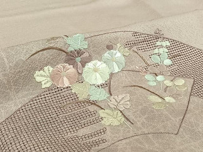 平和屋着物▽中国三大刺繍 汕頭刺繍 スワトウ刺繍 訪問着 単衣 絞り 地紙花文 正絹 逸品 AABG8872jh