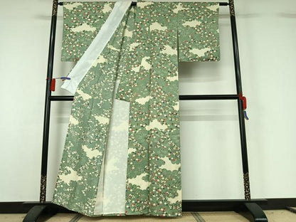 平和屋着物▽上質な小紋　単衣　雲取り花文　正絹　逸品　AABG8873jh