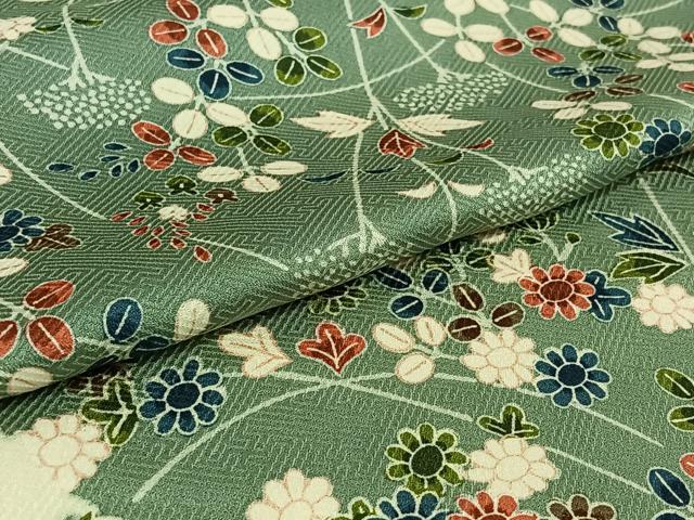 平和屋着物▽上質な小紋　単衣　雲取り花文　正絹　逸品　AABG8873jh