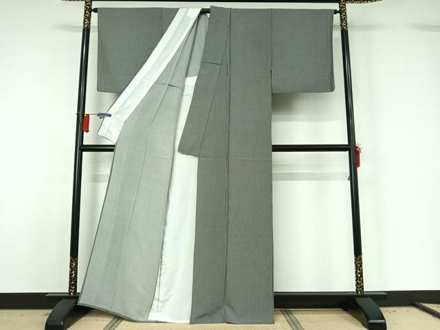平和屋着物▽上質な小紋 単衣 縞 正絹 逸品 AABG8874jh