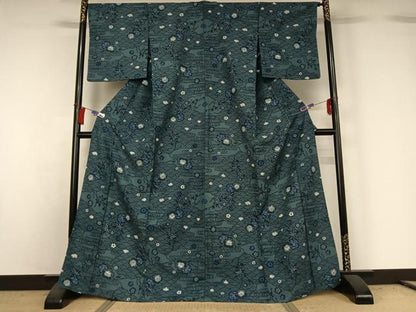平和屋着物▽小紋 単衣 型染め 吉祥花文 洗える着物 AABG8875jh