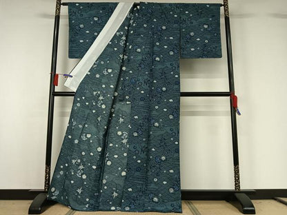 平和屋着物▽小紋 単衣 型染め 吉祥花文 洗える着物 AABG8875jh