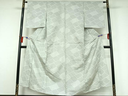 平和屋着物▽お召 単衣 幾何学文様 正絹 逸品 AABG8876jh