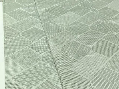 平和屋着物▽お召 単衣 幾何学文様 正絹 逸品 AABG8876jh