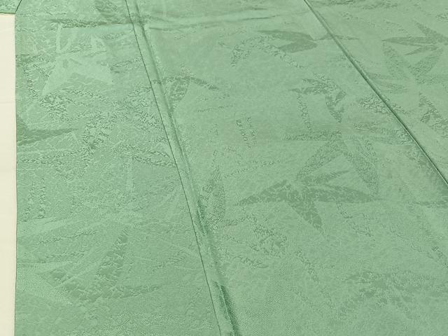 平和屋着物▽上質な色無地　単衣　草葉地紋　錆青磁色　正絹　逸品　AABG8877jh