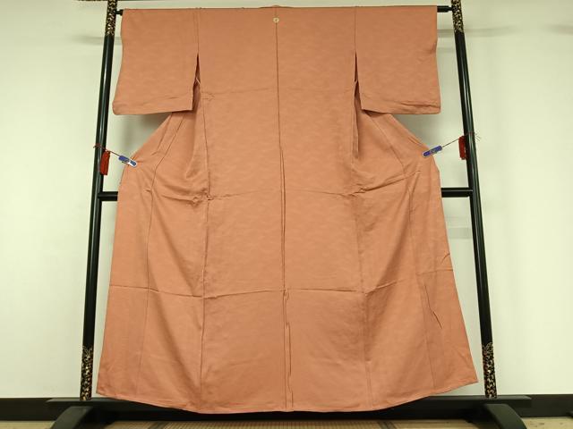 平和屋着物▽上質な色無地 単衣 立波地紋 洗朱色 正絹 逸品 AABG8878jh