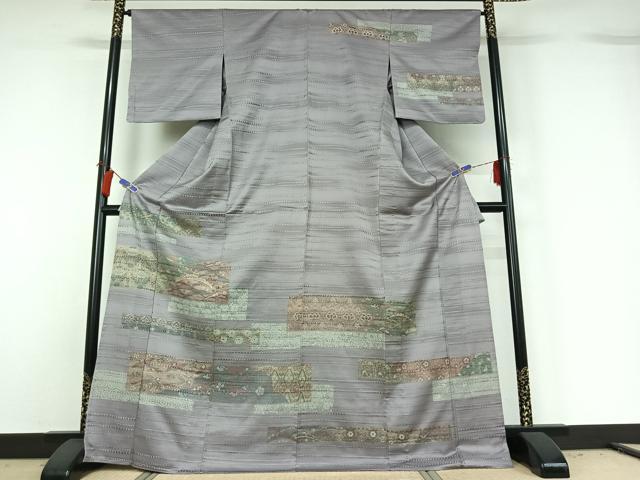 平和屋着物▽訪問着 単衣 横段花鳥文 金彩 正絹 逸品 AABG8879jh