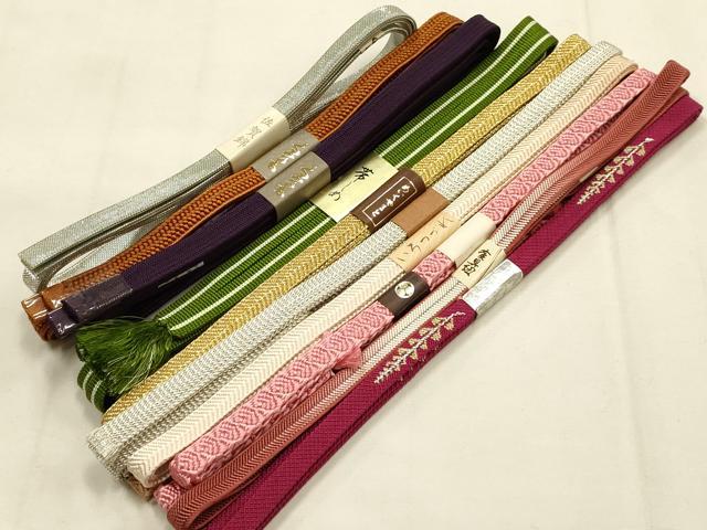 平和屋着物●和装小物　帯締め10本セット　三分紐　四分紐　佐賀錦　伊賀組紐　めいくやまと　金銀糸　逸品　未使用　AABG8898ay