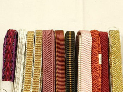 平和屋着物●和装小物　帯締め10本セット　三分紐　四分紐　伊賀組紐　やまと　金銀糸　長尺　逸品　未使用　AABG8899ay