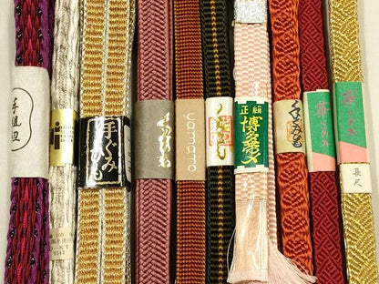 平和屋着物●和装小物　帯締め10本セット　三分紐　四分紐　伊賀組紐　やまと　金銀糸　長尺　逸品　未使用　AABG8899ay