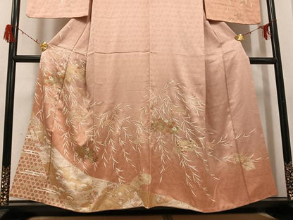 平和屋着物●訪問着　駒刺繍　松竹梅地紙草花文　金彩　正絹　逸品　AABG9001ph