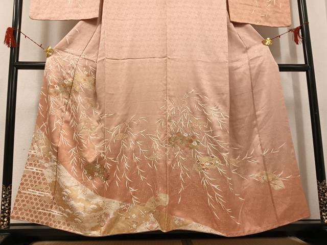 平和屋着物●訪問着　駒刺繍　松竹梅地紙草花文　金彩　正絹　逸品　AABG9001ph