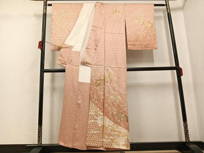 平和屋着物●訪問着　駒刺繍　松竹梅地紙草花文　金彩　正絹　逸品　AABG9001ph