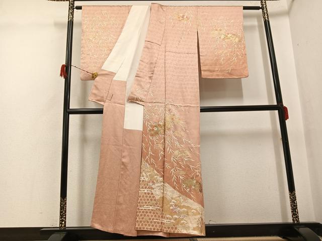 平和屋着物●訪問着　駒刺繍　松竹梅地紙草花文　金彩　正絹　逸品　AABG9001ph