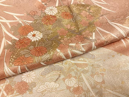 平和屋着物●訪問着　駒刺繍　松竹梅地紙草花文　金彩　正絹　逸品　AABG9001ph