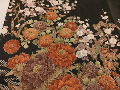 平和屋着物●豪華黒留袖　友禅　作家物　枝花文　正絹　逸品　AABG9006ph