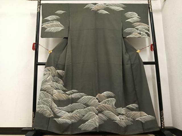 平和屋着物●訪問着　友禅　刺繍　立波文　金糸　正絹　逸品　AABG9009ph