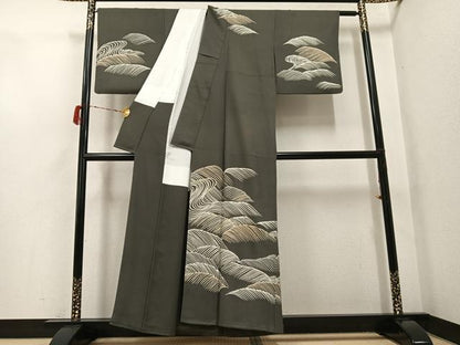 平和屋着物●訪問着　友禅　刺繍　立波文　金糸　正絹　逸品　AABG9009ph