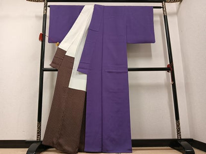 平和屋着物●上質な色無地　江戸紫色　正絹　逸品　AABG9010ph