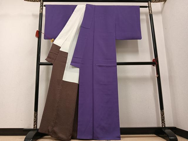 平和屋着物●上質な色無地　江戸紫色　正絹　逸品　AABG9010ph