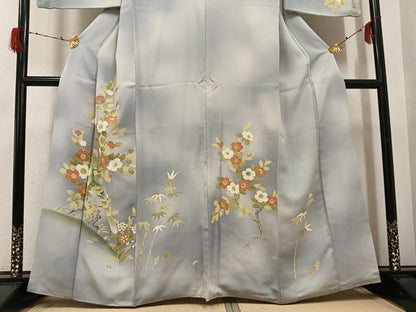 平和屋着物●訪問着　刺繍　花鳥文　暈し染め　金彩　正絹　逸品　AABG9011ph
