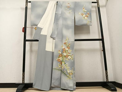 平和屋着物●訪問着　刺繍　花鳥文　暈し染め　金彩　正絹　逸品　AABG9011ph