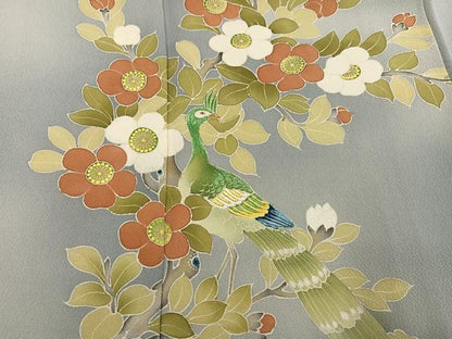 平和屋着物●訪問着　刺繍　花鳥文　暈し染め　金彩　正絹　逸品　AABG9011ph