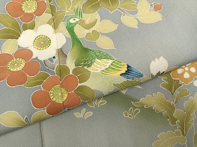 平和屋着物●訪問着　刺繍　花鳥文　暈し染め　金彩　正絹　逸品　AABG9011ph