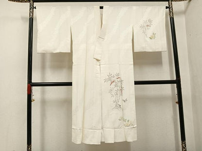 平和屋着物●長襦袢　袷　手描き　花鳥文　正絹　逸品　AABG9012ph